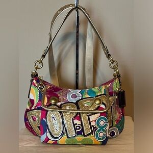 COACH Poppy Graffiti Glitter & Bling Hobo/Crossbody Bag - RARE - EUC